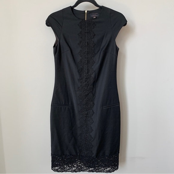 Ted Baker Black Cap Sleeve Wool blend Dress Size 0 - Picture 1 of 11